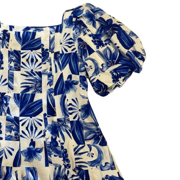 NWT Farm Rio Off-White Garden Tiles Plaid Mini Dress in Blue White Size M - Picture 11 of 14